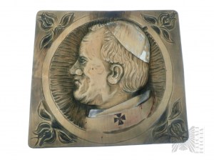 Großes Basrelief aus Holz Papst Johannes Paul II.