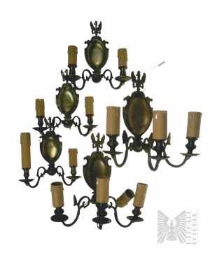 Sada pěti mosazných lamp s orlicí ve stylu 