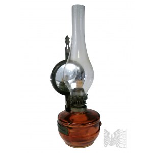 Naścienna Stara Szklana Lampa Naftowa z Lusterkiem