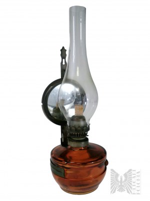 Nástenná stará sklenená olejová lampa so zrkadlom