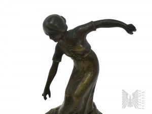 XIX/XX secolo, Piattino/posacenere (?) con figura di ragazza - Ottone/bronzo