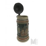 Kufel Ceramiczny z Pokrywą Cynową, Płaskorzeźba ze Scenką Rodzajową