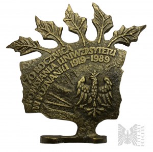 PRL, 1989. - Medaglia del 70° anniversario dell'Università di Poznań 1919-1989 / Heliodor Święcicki 1854-1923; AM - Accademia di Medicina, AWF - Accademia di Educazione Fisica, AR - Accademia di Agricoltura - Disegno di Józef Stasiński