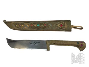 Ancien couteau à pousser ouzbek avec manche et fourreau décoratifs