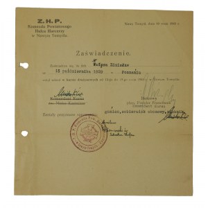 ZAŚWIADCZENIE o udziale w kursie drużynowych 13 - 19.V.1945r. i przyznaniu sprawności gońca, sobieradka obozowego i zdobnika