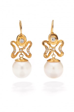 Ohrringe mit Perlen und Diamanten 2. Hälfte 20. Jahrhundert.