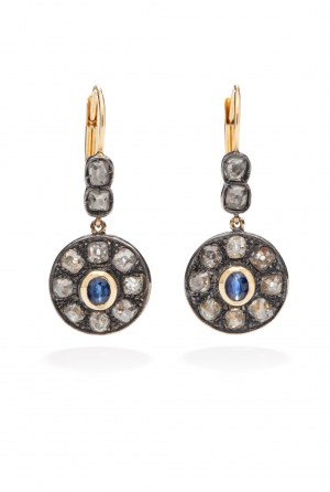 Diamond and sapphire earrings circa mid-20th century.