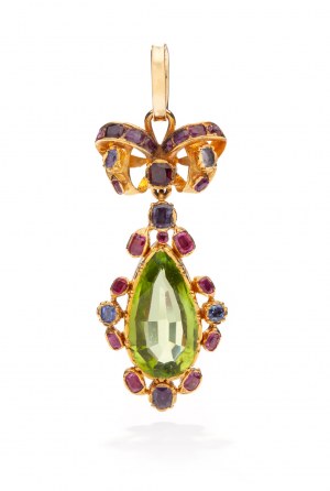 Pendentif avec olivine et pierres de couleur début 20ème siècle.