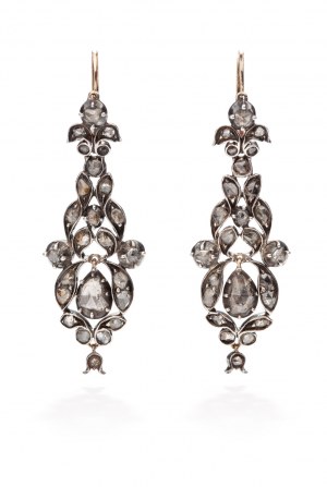 Boucles d'oreilles à rosettes en diamant fin du 19ème siècle, France