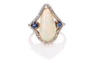 Ring with opal, diamonds and sapphires early 21st century.