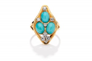 Bague avec turquoise et diamants fin du 20e siècle.