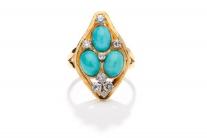 Ring with turquoise and diamonds late 20th century.