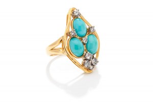 Ring with turquoise and diamonds late 20th century.