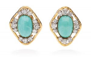 Boucles d'oreilles avec turquoise et diamants 2e moitié du 20e siècle.
