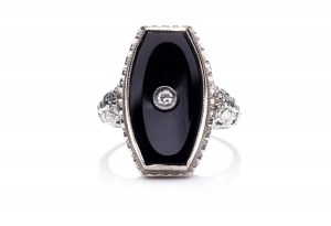 Ring mit Onyx und Diamant Zwischenkriegszeit