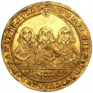Śląsk - Księstwo Legnicko-Brzesko-Wołowskie, Jerzy, Ludwik i Chrystian (Trzej Bracia) - 2 Dukaty 1659, EKSTREMALNIE RZADKA MONETA