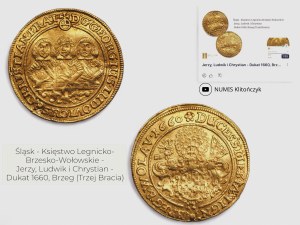 Śląsk - Księstwo Legnicko-Brzesko-Wołowskie - Jerzy, Ludwik i Chrystian - Dukat 1660, Brzeg (Trzej Bracia)