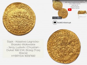 Śląsk - Księstwo Legnicko-Brzesko-Wołowskie - Jerzy, Ludwik i Chrystian - Dukat 1661 EW, Brzeg (Trzej Bracia), HYBRYDA 1659/1661