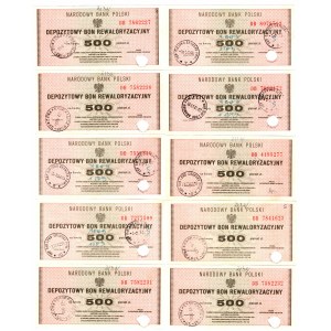 NBP, Depozytowy Bon Rewaloryzacyjny 500 złotych - zestaw 10 sztuk