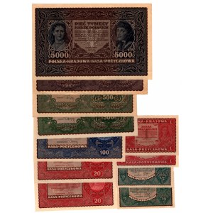 1/2 do 5.000 marek polskich 1919 r - zestaw 10 sztuk banknotów