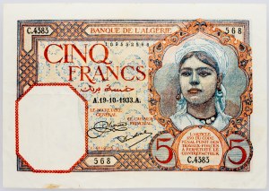 Alžírsko, 5 franků 1933