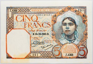 Alžírsko, 5 franků 1933