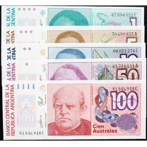 Argentinien, 1, 5, 10, 50, 100 Australes 1987-1990
