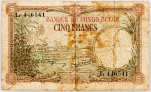 Belgian Congo, 5 Francs 1930