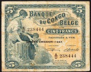 Belgian Congo, 5 Francs 1947