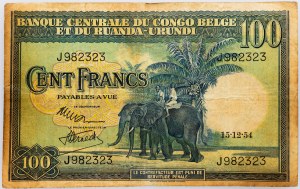 Kongo Belgijskie, 100 franków 1954 r.