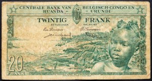 Belgian Congo, 20 Francs 1957