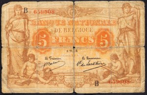 Belgien, 5 Francs 1914