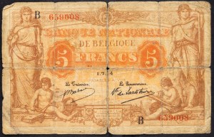 Belgique, 5 Francs 1914