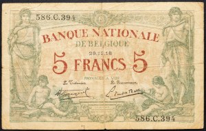 Belgique, 5 Francs 1918