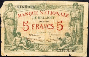 Belgique, 5 Francs 1919