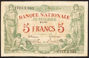 Belgique, 5 Francs 1921