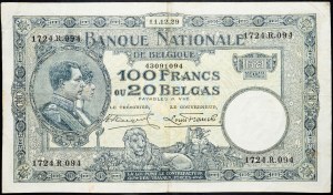 Belgia, 100 franków 1929