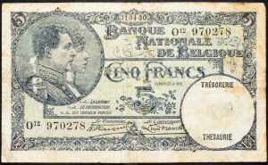 Belgie, 5 franků 1930