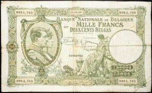 Belgium, 1000 Francs 1939