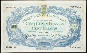 Belgicko, 500 frankov 1939