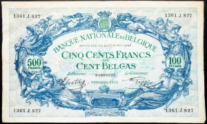 Belgium, 500 Francs 1942