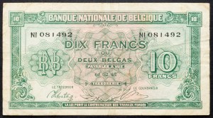 Belgium, 10 Francs 1948