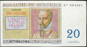 Belgicko, 20 frankov 1956