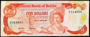 Belize, 5 dollars 1987