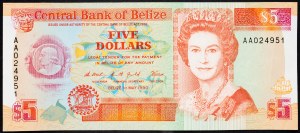 Belize, 5 Dollars 1990