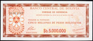 Bolívia, 5000000 pesos bolívijských 1985