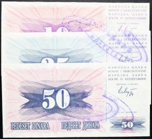 Bosna a Hercegovina, 10, 25, 50 Dinara 1992