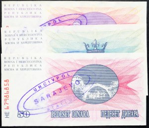 Bosnie-Herzégovine, 10, 25, 50 Dinara 1992