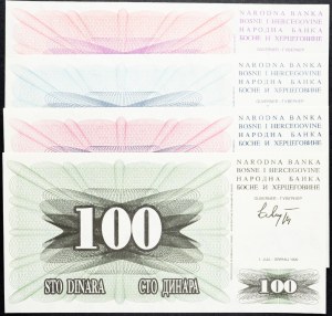 Bosna a Hercegovina, 10, 25, 50, 100 Dinara 1992