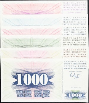 Bosnie-Herzégovine, 10, 25, 50, 100, 500, 1000 Dinara 1992